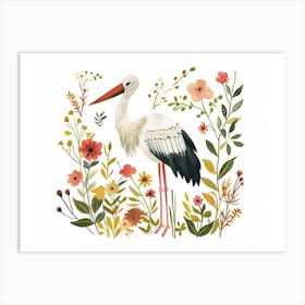 Little Floral Stork 1 Art Print