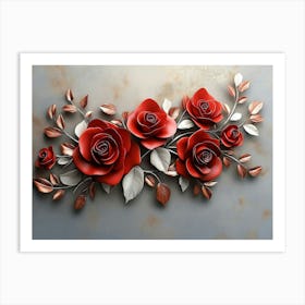 3d Red Roses Art Print