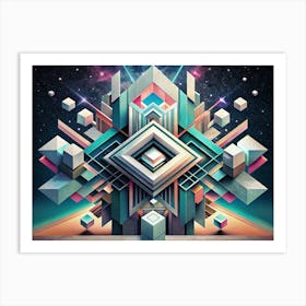 Abstract Geometric Composition With Cubes And Lines Art Print