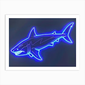 Blue Neon Great White Shark 2 Art Print