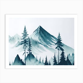 Mountain And Forest In Minimalist Watercolor Horizontal Composition 415 Art Print