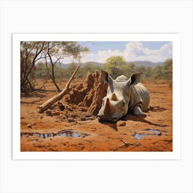 Black Rhinoceros Muddy Wallowing Realism 3 Art Print