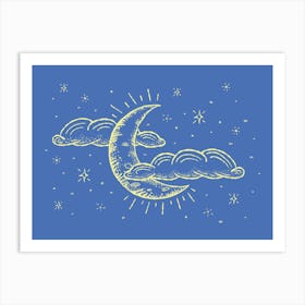 Crescent moon on blue Art Print