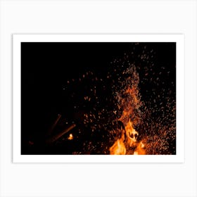 Sparks Bounce Off From A Bonfire At Night After A Log Thrown Into It 1 Art Print