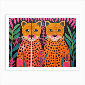 Leopard 2 Folk Style Animal Illustration Art Print