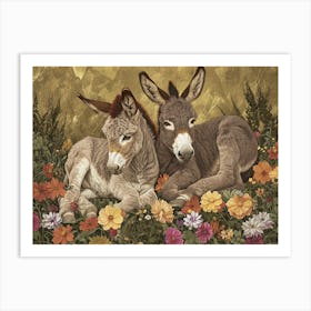 Floral Animal Illustration Donkey 1 Art Print