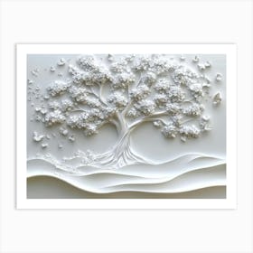 3d Relief White Tree Art Work Art Print