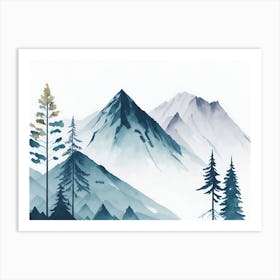 Mountain And Forest In Minimalist Watercolor Horizontal Composition 208 Art Print