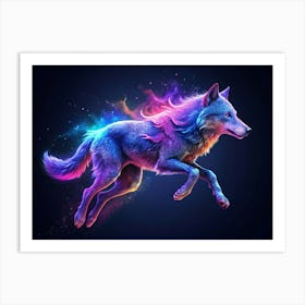 Ethereal Neon Wolf With Rainbow Wings Art Print