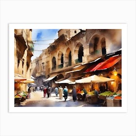 Watercolor Of A Mediterranean Market Art Print