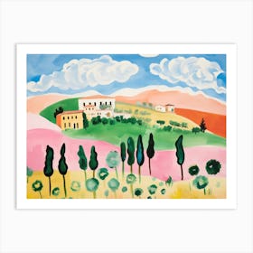 Tuscany Hills Italy Cute Watercolour Illustration 3 Art Print