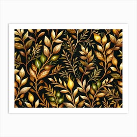 Watercolor Seamless Pattern Of Golden Leaves Art Print