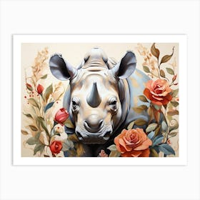 Rhino With Roses Wildlife Art Print