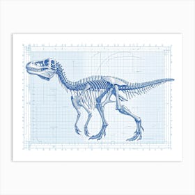 Deinonychus Skeleton Hand Drawn Blueprint 1 Art Print