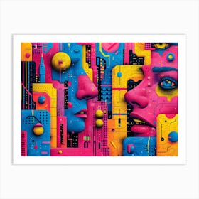 SynthGeo Shapes: A Cartoon Abstraction Cyborgs Art Print