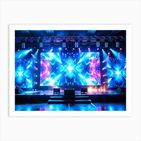 A Stage Illuminated With Vibrant Blue And Pink Lights 1 Art Print