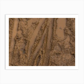 Texture Of Wet Brown Mud With Bicycle Tyre Tracks 5 Art Print