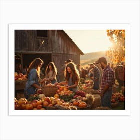 Autumn Harvest Festival On A Rustic Farm Overflowing Baskets Of Ripe Autumn Fruits Including Apple (2) Art Print