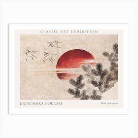 Birds And Sunset, Katsushika Hokusai Poster Art Print