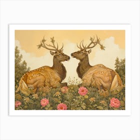 Floral Animal Illustration Elk 2 Art Print