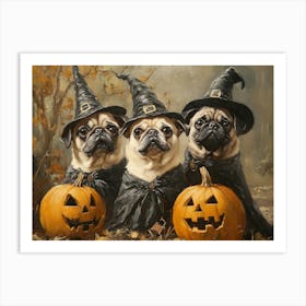 Halloween Pugs In Oil 16 Art Print