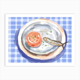 A Plate Of Sardines, Top View Food Illustration, Landscape 1 Art Print