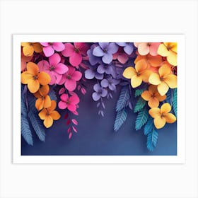 Flowers On A Blue Background 3 Art Print