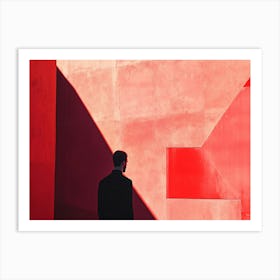 Man In Front Of Red Building Art Print