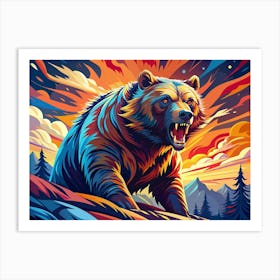 Colorful Bear Roaring In The Mountains Art Print