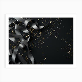 Gold Ribbon On Black Background Art Print