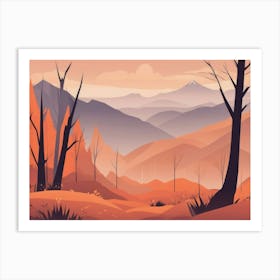 Misty mountains horizontal background in orange tone 12 Art Print