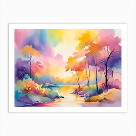 Watercolor Of A River Art Print