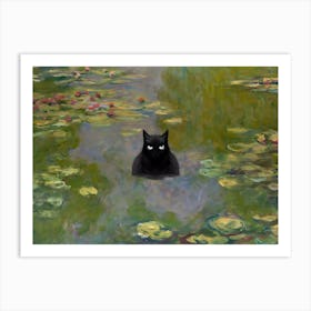 Cat In Water Lily Pond 4 Art Print