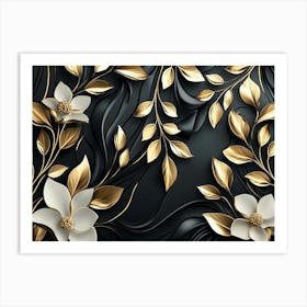 Luxury Black And Golden 3d Floral 3 Art Print