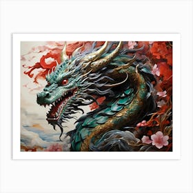 Dragon With Flowers 1 Art Print