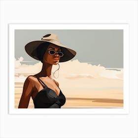 Illustration of an African American woman at the beach 42 Art Print
