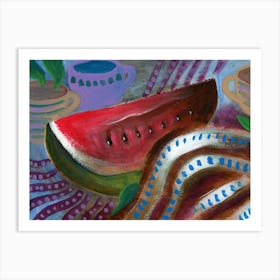 Watermelon Slice - acrylic painting still life kitchen food red blue hand painted Art Print