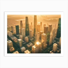 An Aerial View Of A Modern City At Sunrise Art Print