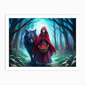 Little Red Riding Hood And Wolf In Forest 1 Art Print