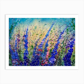 Blue Summer Skies A Meadow Flowers   Art Print