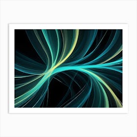 Abstract Image Of Swirling, Glowing Lines In Shades Of Teal And Yellow Against A Black Background Art Print