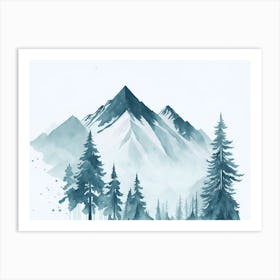 Mountain And Forest In Minimalist Watercolor Horizontal Composition 83 Art Print