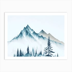 Mountain And Forest In Minimalist Watercolor Horizontal Composition 369 Art Print