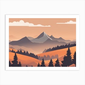 Misty mountains horizontal background in orange tone 153 Art Print