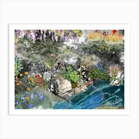 Collage Garden Of Flowers. Black and color pops. Livingroom print art Art Print