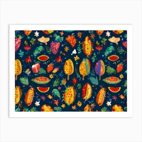 Tropical Fruit Seamless Pattern Art Print