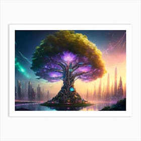 Cyber Tree Cityscape 3 Art Print