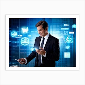 Businessman Using Smartphone Art Print