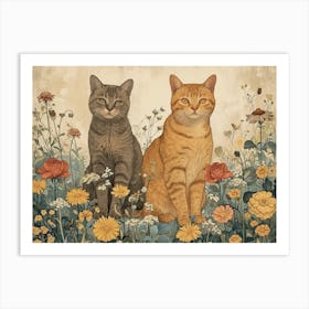 Floral Animal Illustration Cat 2 Art Print