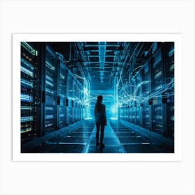 An Advanced Futuristic Data Center Buzzing With The Activity Of Ai Driven Security Algorithms Swirl (5) Art Print